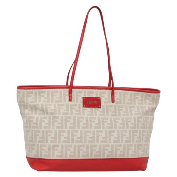 FENDI Zucca Canvas Tote Bag Pvc White Gold - Picture 1 of 12